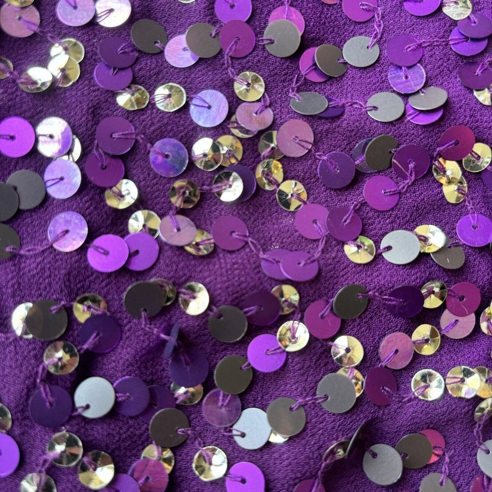 Ludi Tank Top Sz S Cap Sleeve Purple Sequins Shiny Party Dance Glitzy Colorful - Picture 4 of 8